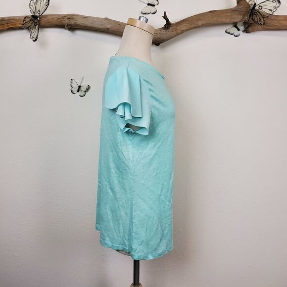 Banana republic light blue linen top short sleeve - Picture 2 of 7